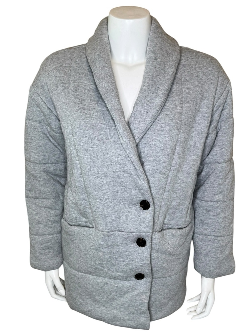 Madewell Sweatshirt Puffer Coat XS Button-Front Shawl Collar Gray NB332 - Picture 8 of 11